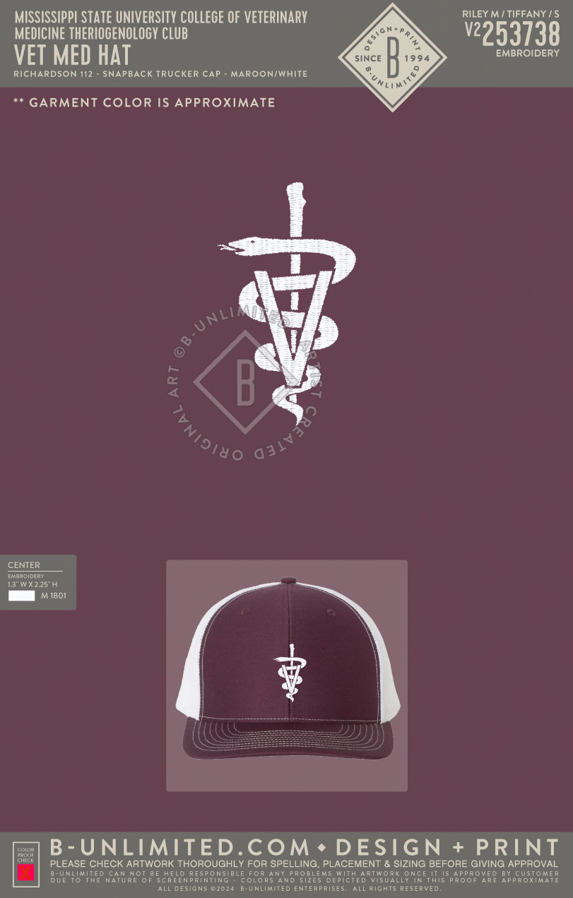 Mississippi State University College of Veterinary Medicine Theriogenology Club - Vet Med Hat - Richardson - 112 - Snapback Trucker Hat - Maroon/White