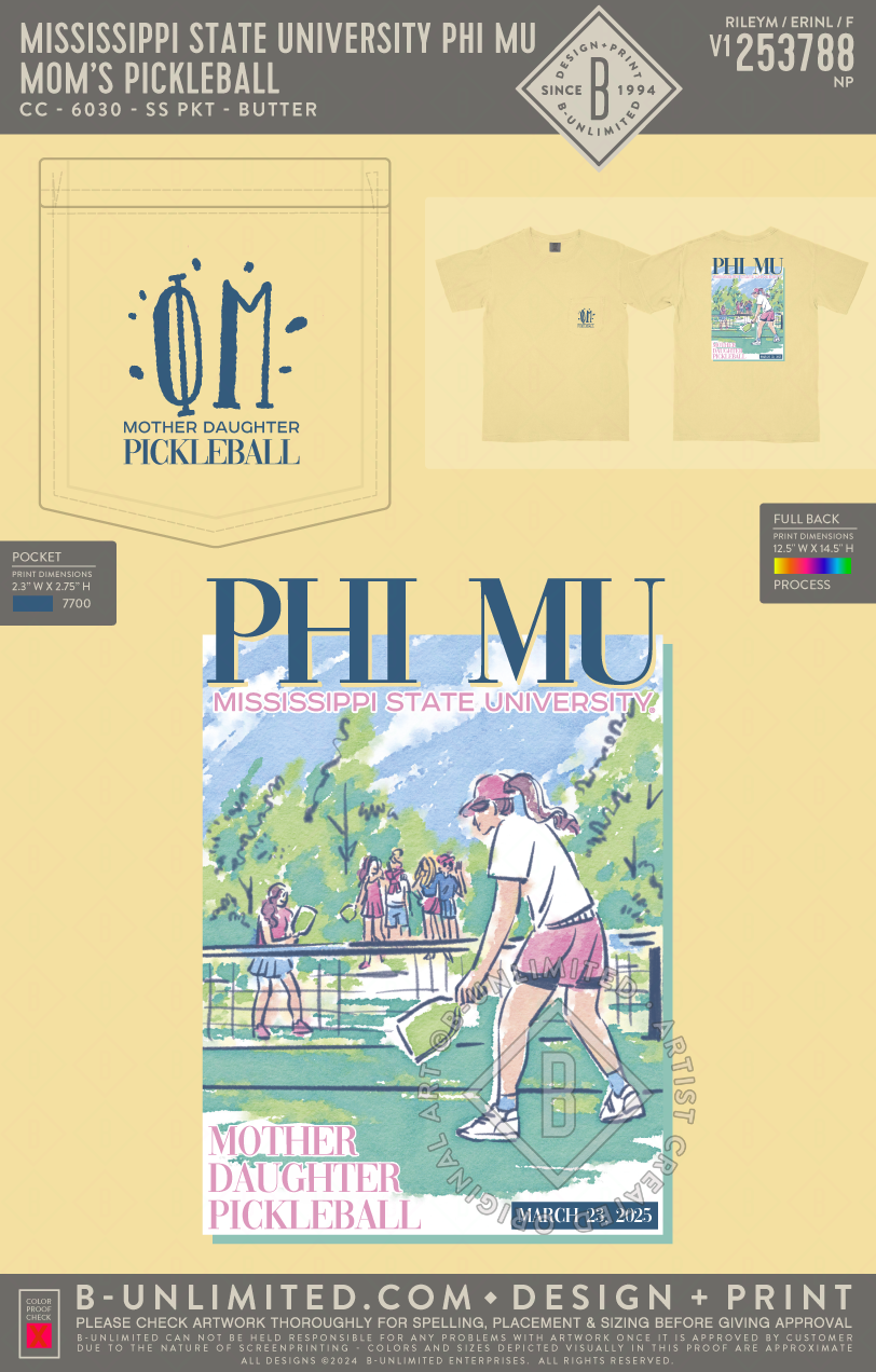 Mississippi State University Phi Mu - Mom's Pickleball - CC - 6030 - SS Pocket - Butter
