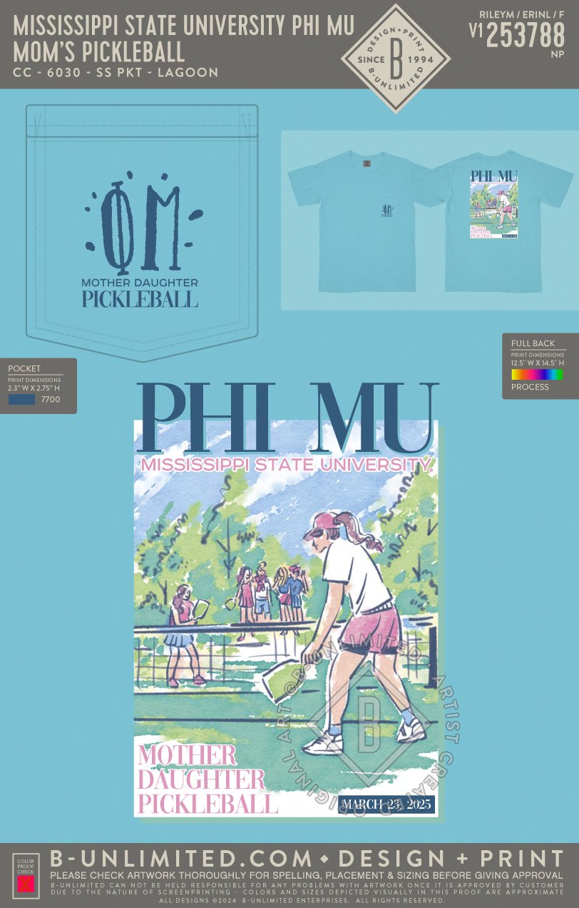 Mississippi State University Phi Mu - Mom's Pickleball - CC - 6030 - SS Pocket - Lagoon Blue