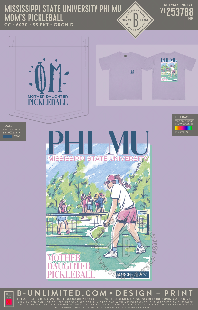 Mississippi State University Phi Mu - Mom's Pickleball - CC - 6030 - SS Pocket - Orchid