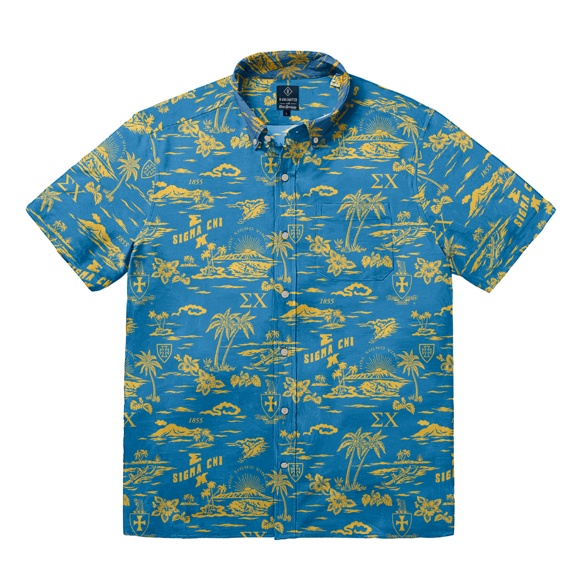 B-Greek - Sigma Chi Hawaiian Print Button Down Shirt