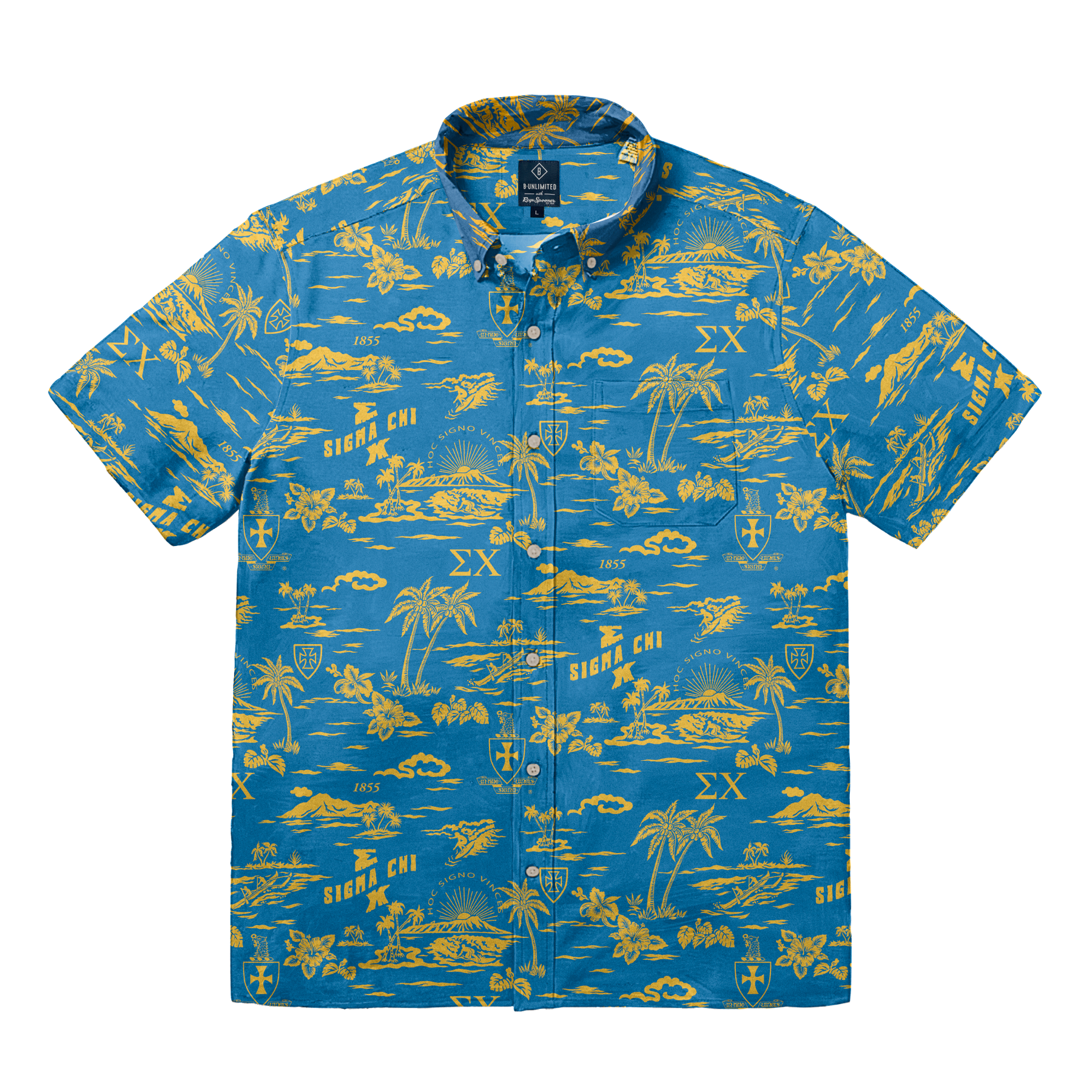 B-Greek - Sigma Chi Hawaiian Print Button Down Shirt