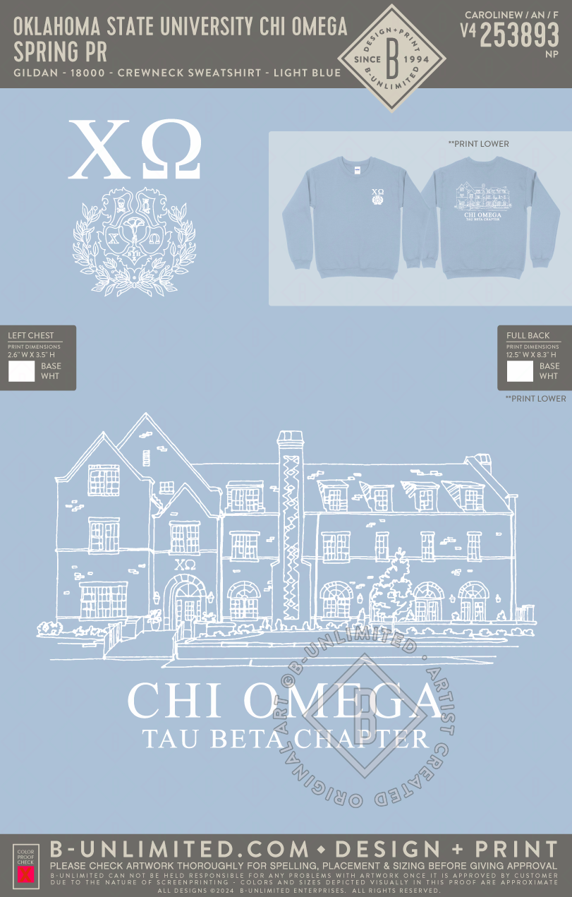 Oklahoma State University Chi Omega - Spring Pr - Gildan - 18000 - Crewneck Sweatshirt - Light Blue