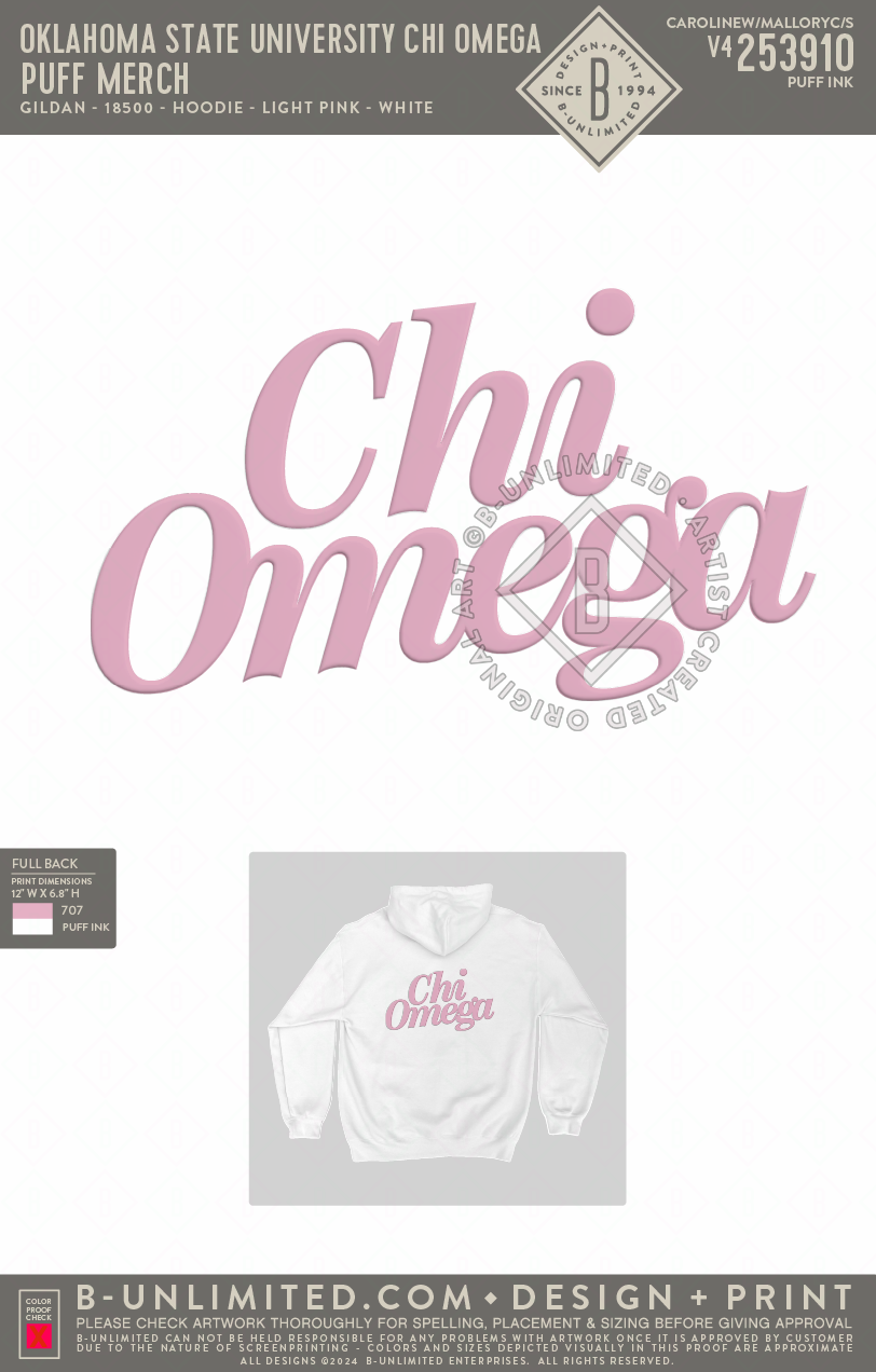 Oklahoma State University Chi Omega - Puff Merch - Gildan - 18500 - Hoodie - White