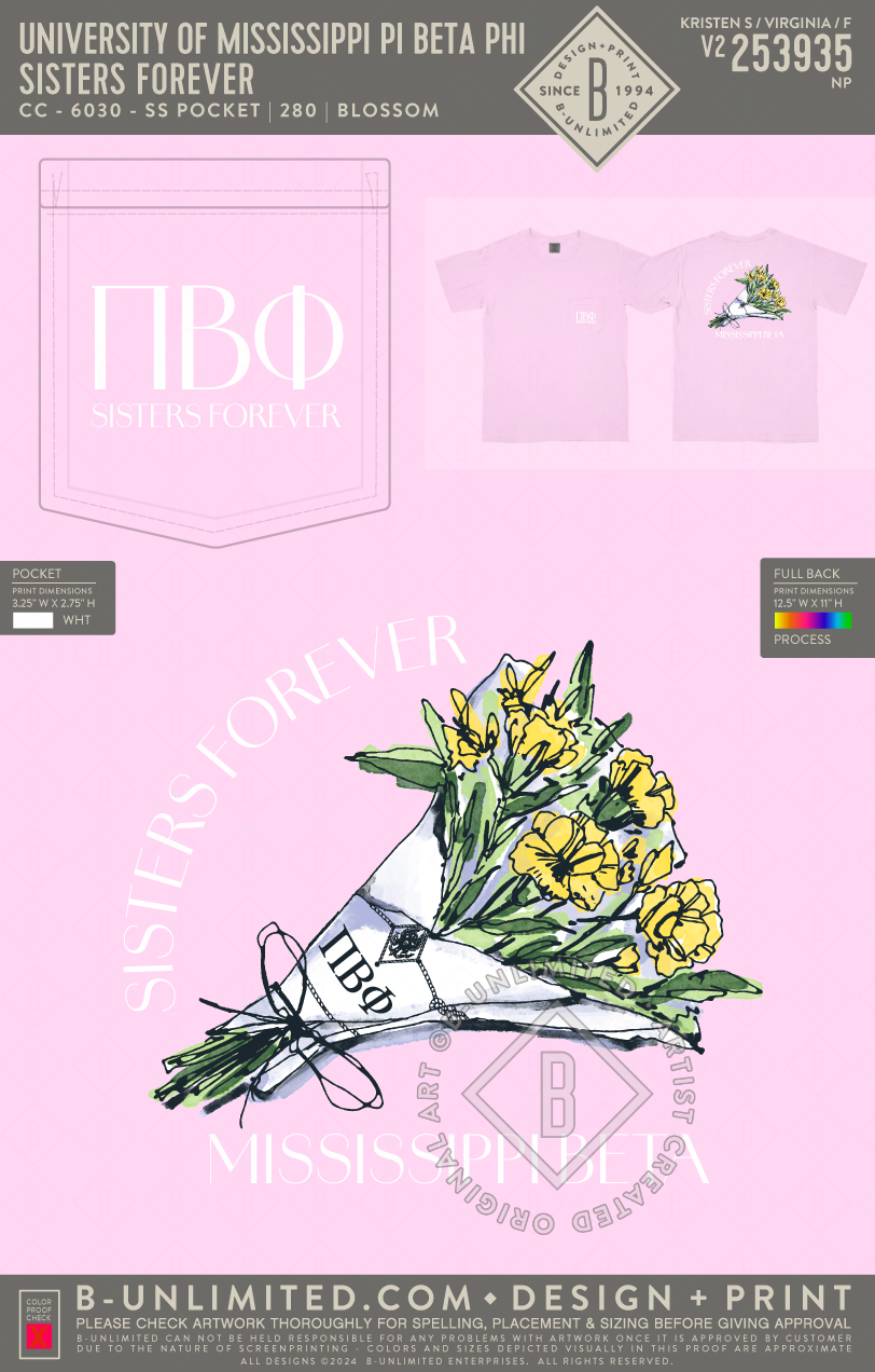 University of Mississippi Pi Beta Phi - Sisters Forever - CC - 6030 - SS Pocket - Blossom