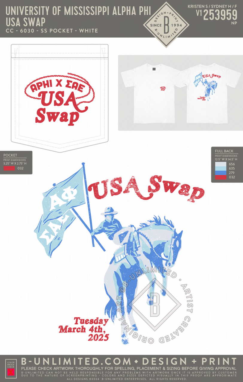 University of Mississippi Alpha Phi - USA Swap - CC - 6030 - SS Pocket - White