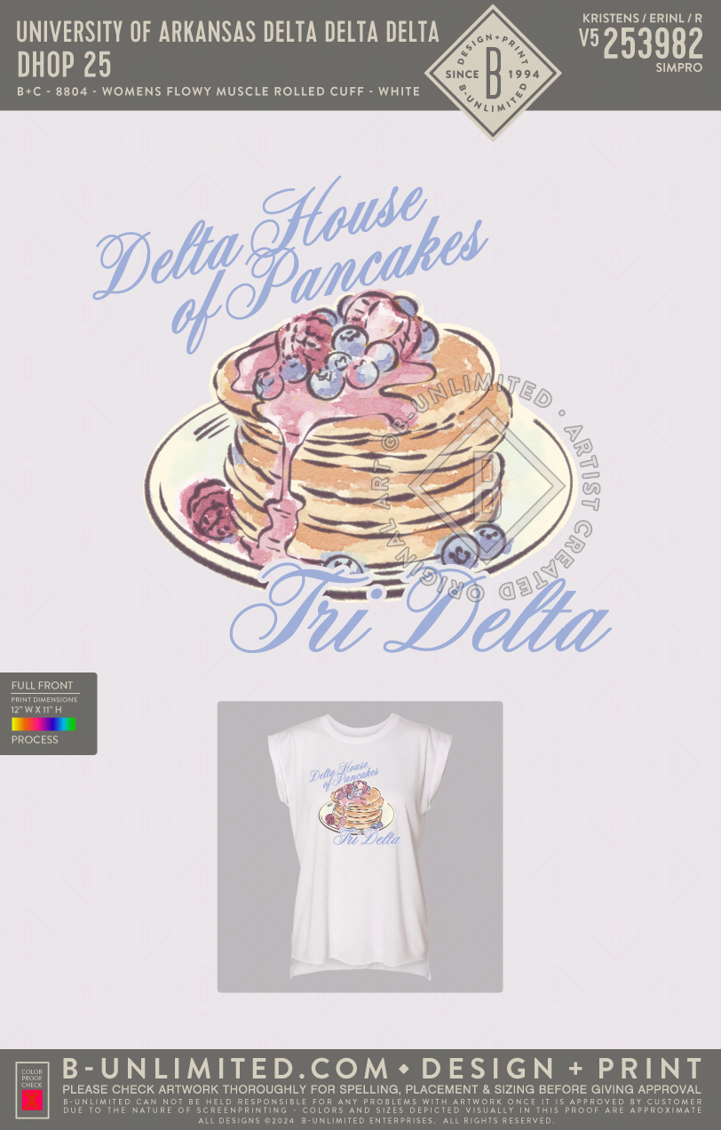 University of Arkansas Delta Delta Delta - DHOP 25 - B+C - 8804 - Womens Flowy Muscle Rolled Cuff - White