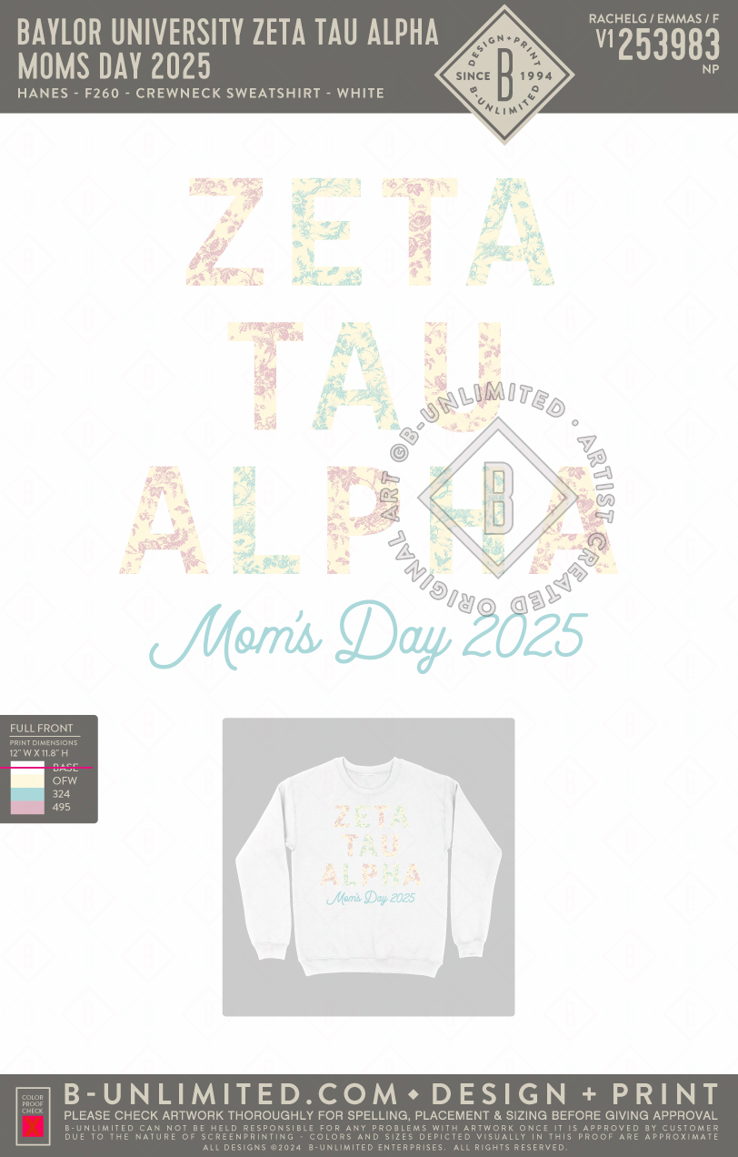 Baylor University Zeta Tau Alpha - Moms Day 2025 - Gildan - 18000 - Crewneck Sweatshirt - White