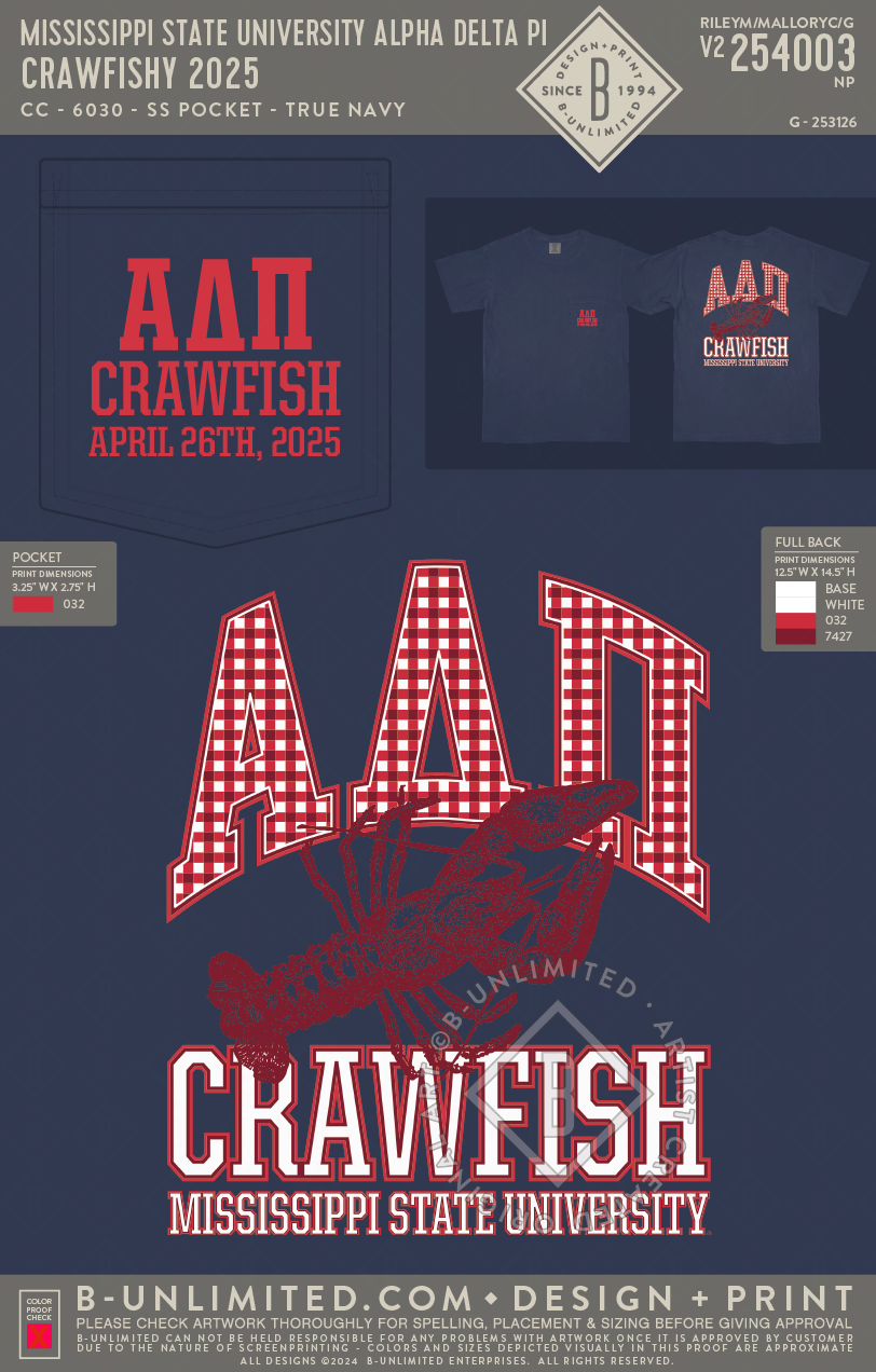 Mississippi State University Alpha Delta Pi - Crawfishy 2025 - CC - 6030 - SS Pocket - True Navy