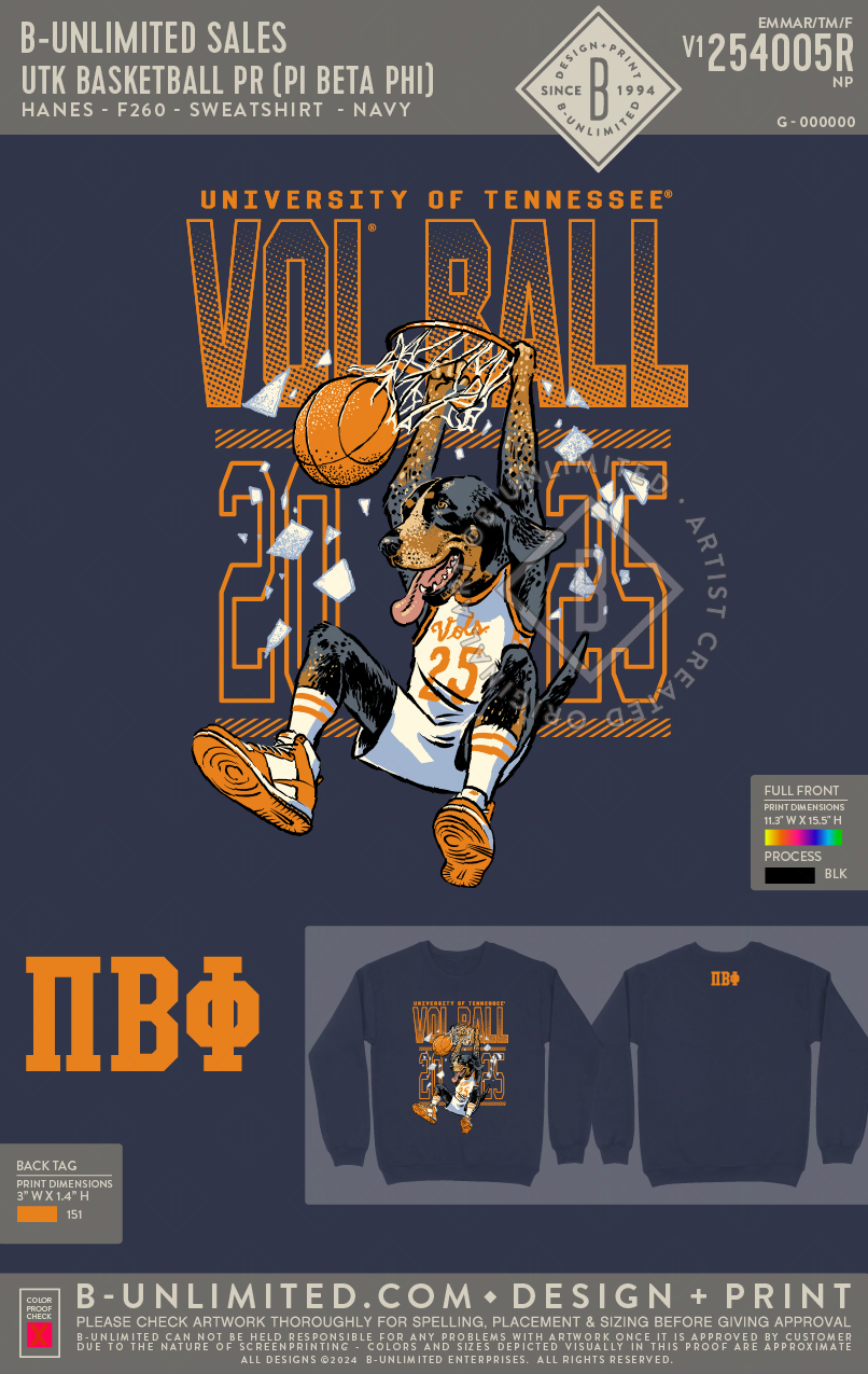 B-Unlimited Sales - UTK Basketball PR (Pi Beta Phi) - Hanes - F260 - Sweatshirt - Navy