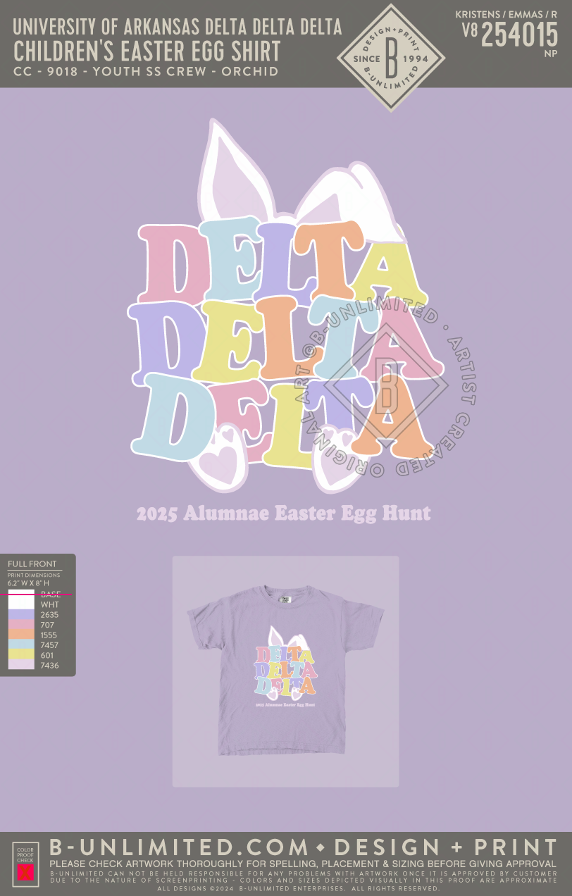 University of Arkansas Delta Delta Delta - Children's Easter Egg Shirt - CC - 9018 - Youth SS Crew - Orchid