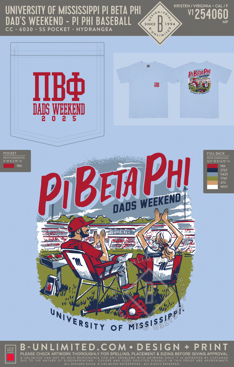 University of Mississippi Pi Beta Phi - Dad's Weekend - Pi Phi Baseball - CC - 6030 - SS Pocket - Hydrangea