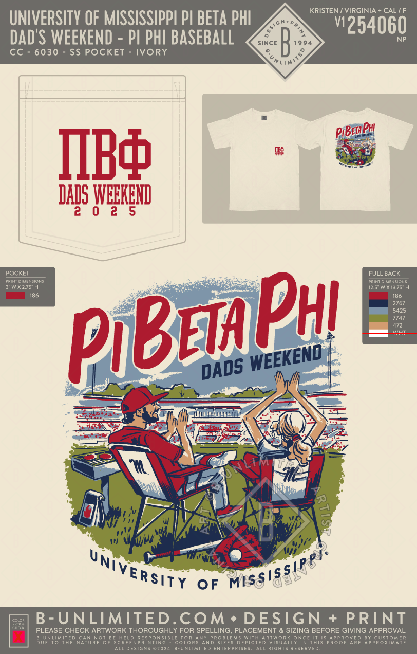 University of Mississippi Pi Beta Phi - Dad's Weekend - Pi Phi Baseball - CC - 6030 - SS Pocket - Ivory