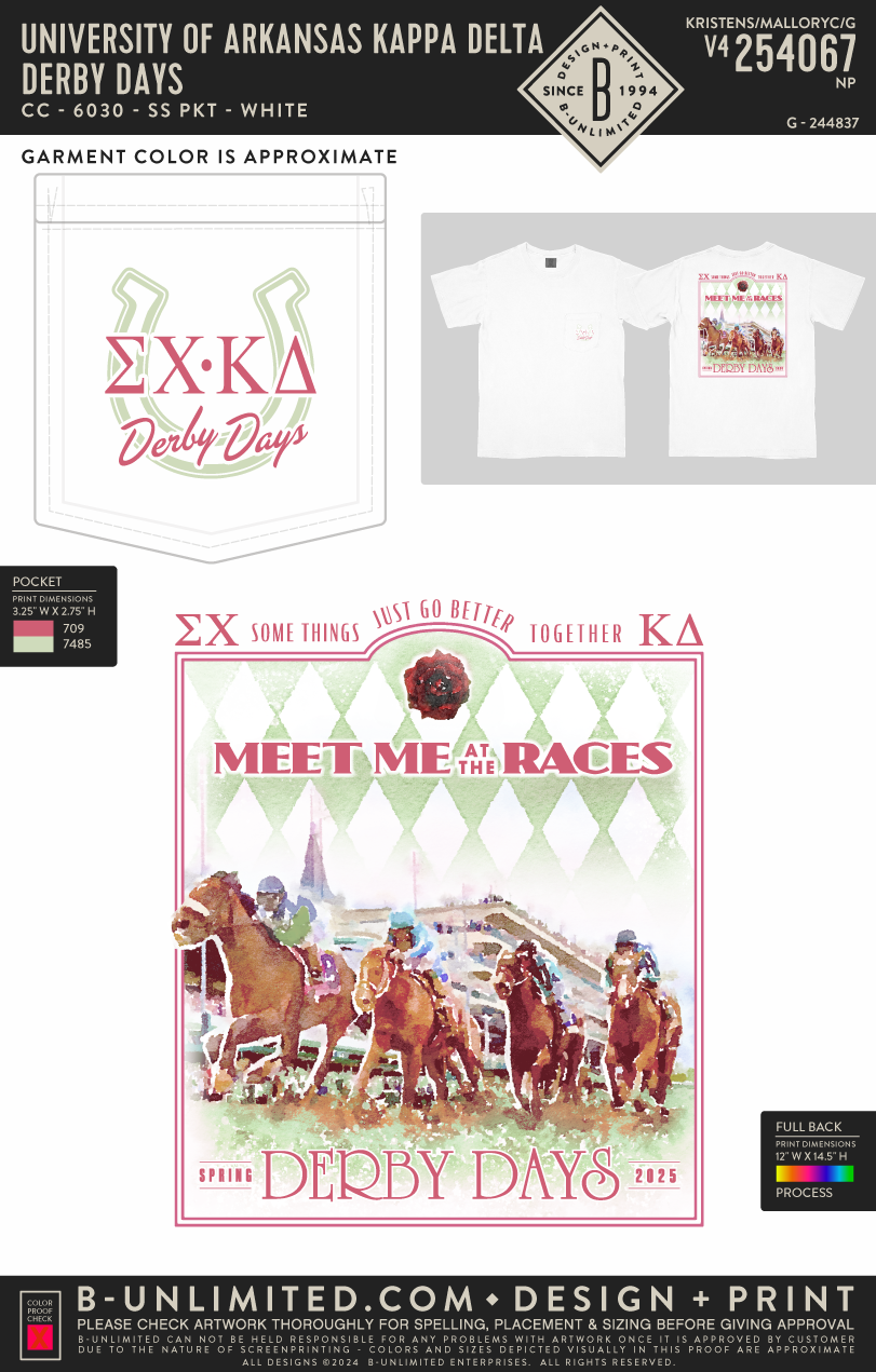 University of Arkansas Kappa Delta - Derby Days - CC - 6030 - SS Pocket - White