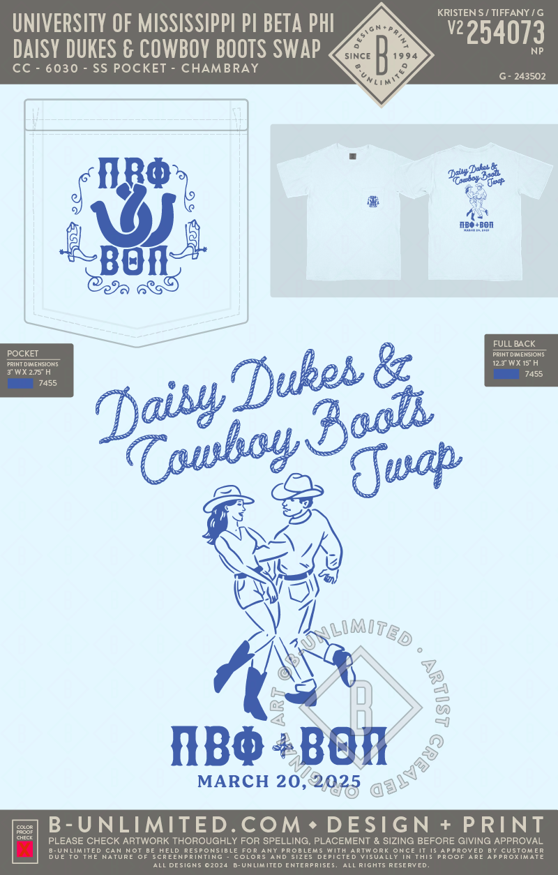 University of Mississippi Pi Beta Phi - Daisy Dukes & Cowboy Boots Swap - CC - 6030 - SS Pocket - Chambray