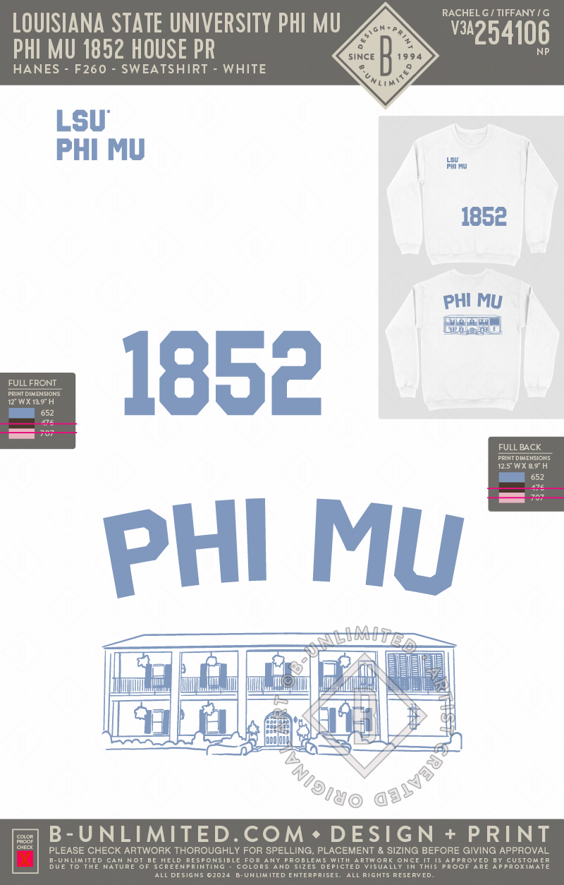Louisiana State University Phi Mu - Phi Mu 1852 House PR - Hanes - F260 - Sweatshirt - White