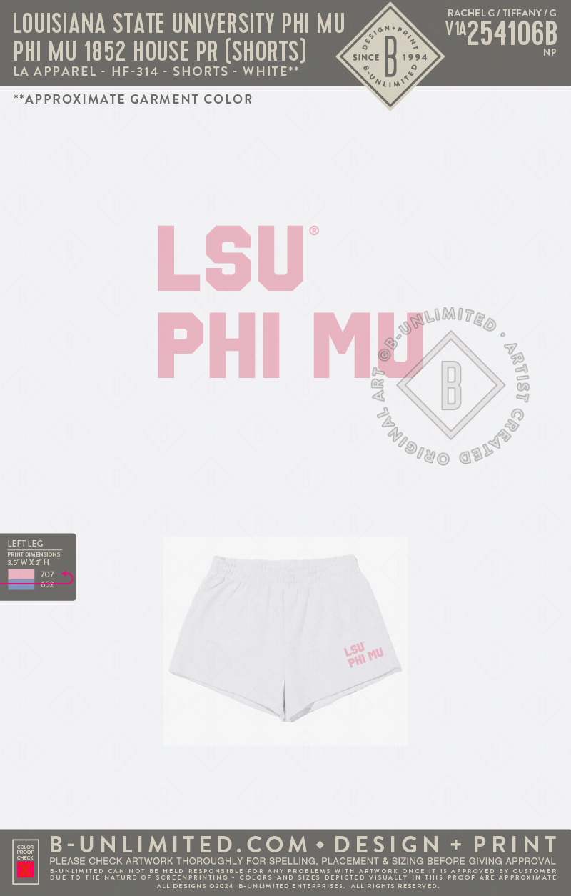 Louisiana State University Phi Mu - Phi Mu 1852 House PR (PINK INK SHORTS) - LA Apparel - HF-314 - White