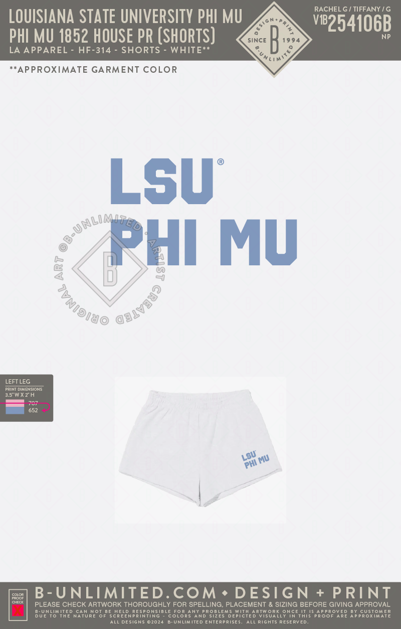Louisiana State University Phi Mu - Phi Mu 1852 House PR (Shorts) - LA Apparel - HF-314 - White