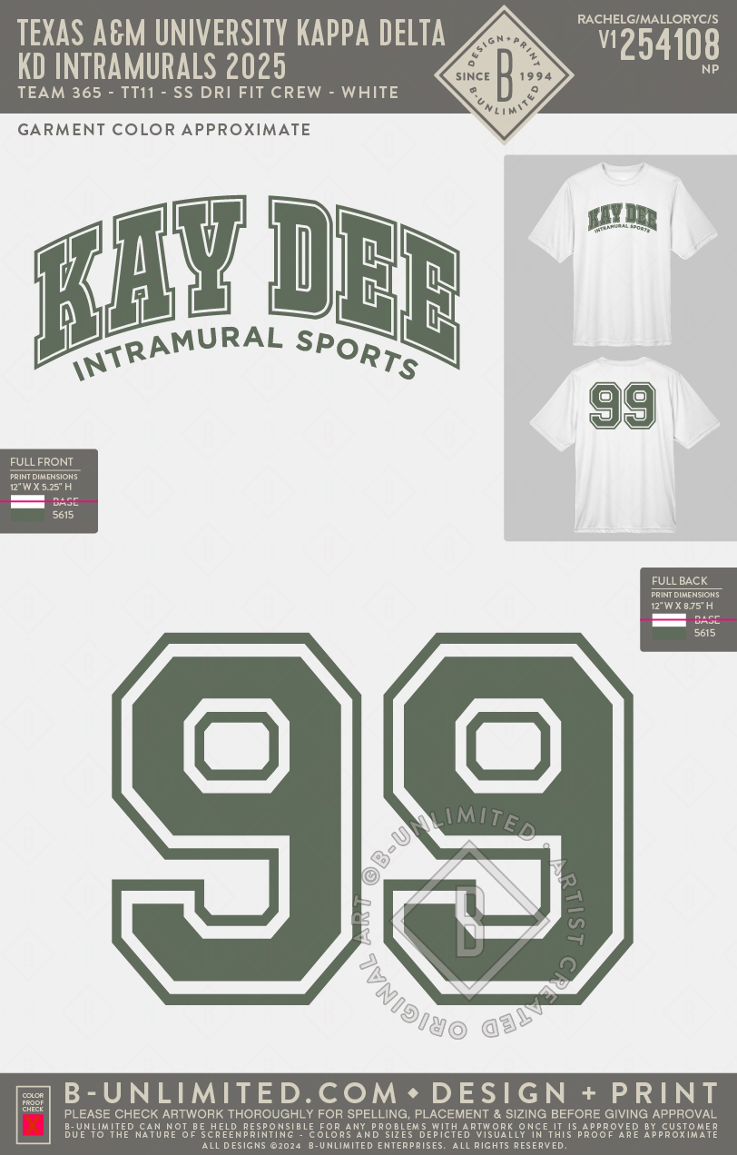Texas A&M University Kappa Delta - KD Intramurals 2025 - Team 365 - TT11 - SS Dri Fit Crew - White