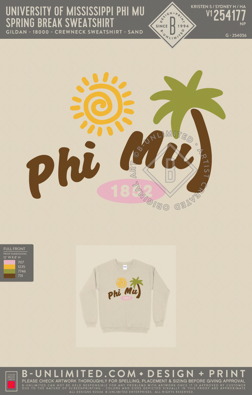 University of Mississippi Phi Mu - SPRING BREAK SWEATSHIRT - Gildan - 18000 - Crewneck Sweatshirt - Sand