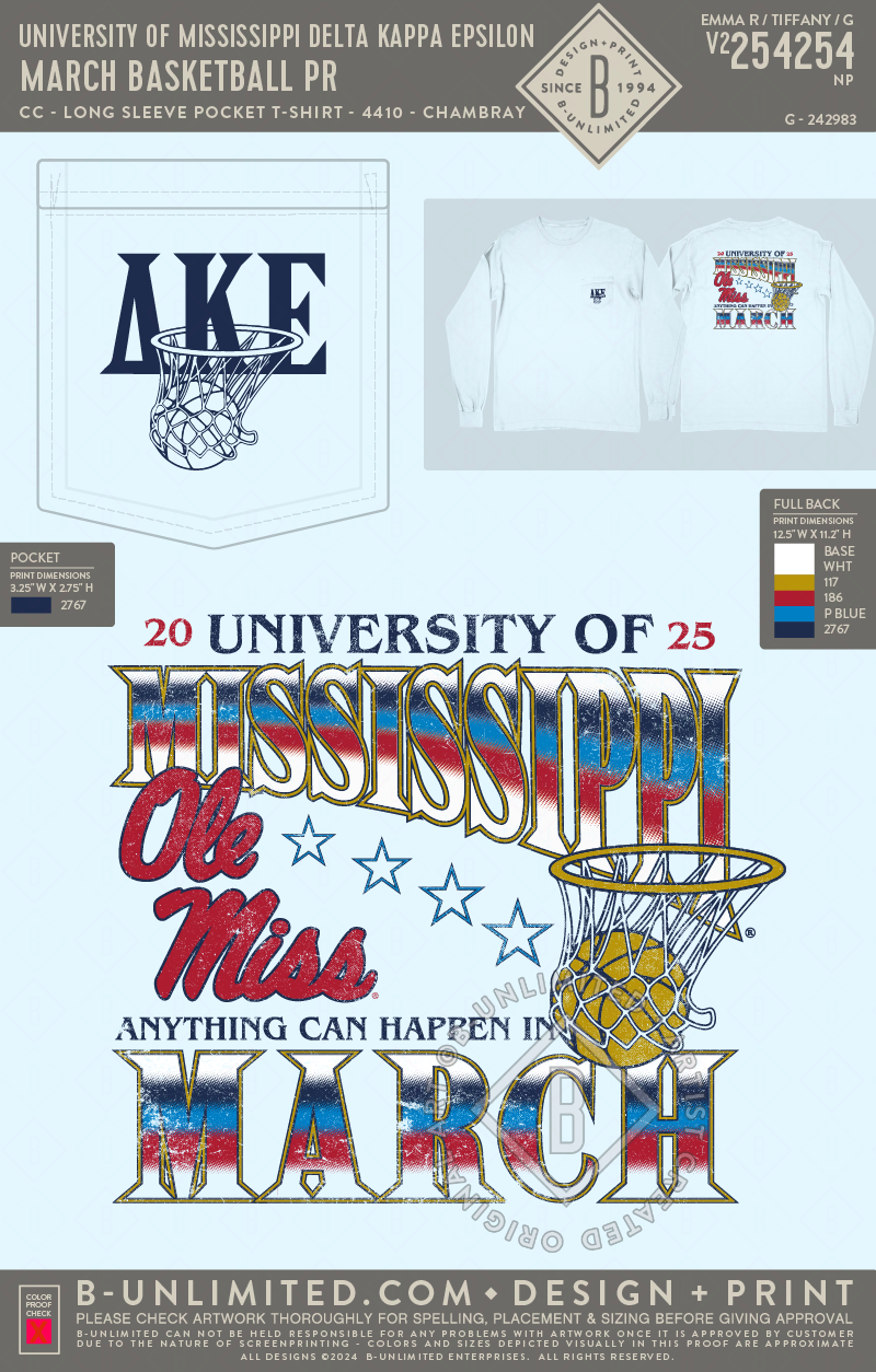 University of Mississippi Delta Kappa Epsilon - March Basketball PR - CC - 4410 - LS Pocket - Chambray