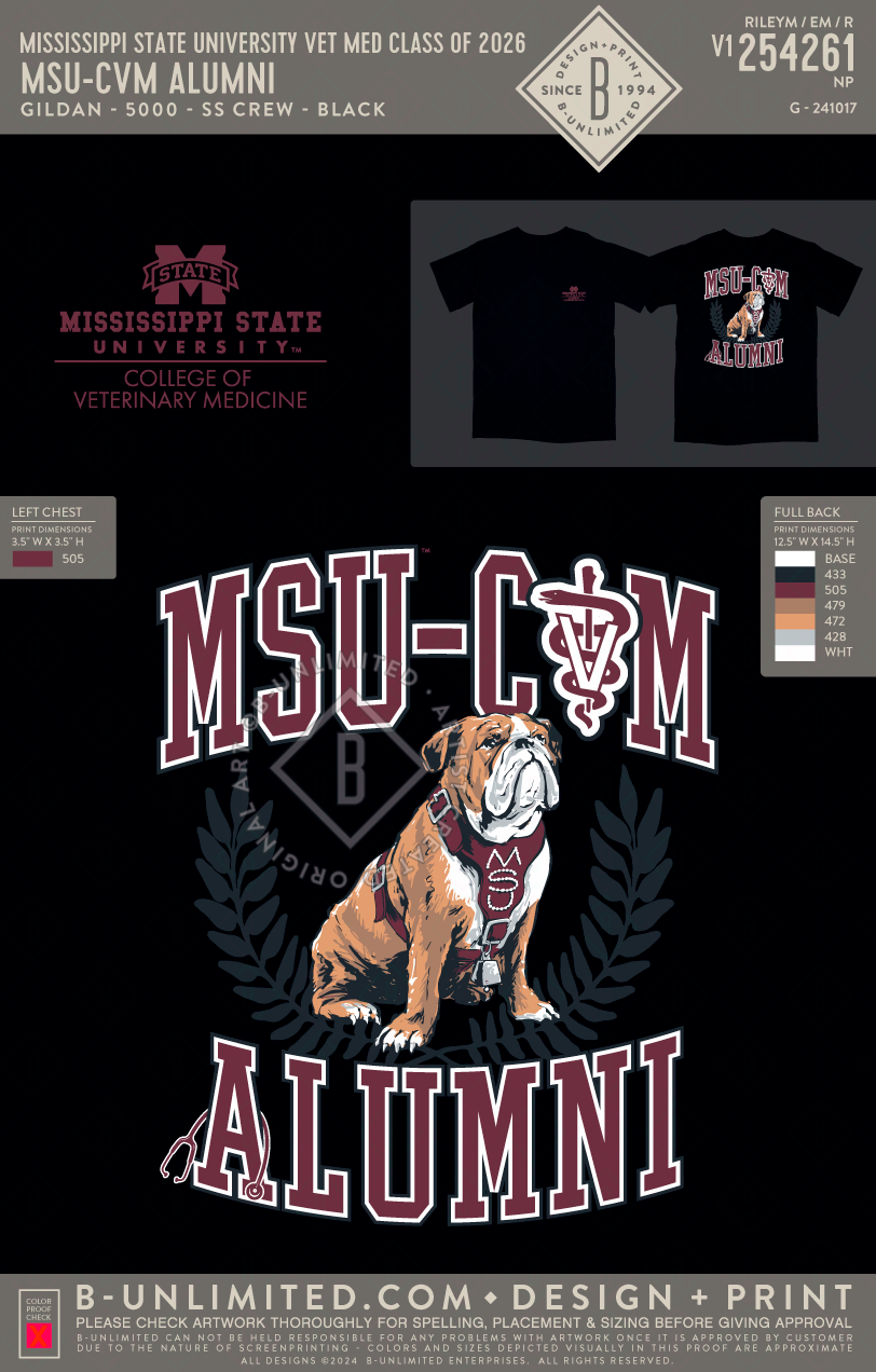 Mississippi State University Vet Med Class of 2026 - MSU-CVM Alumni - Gildan - 5000 - SS Crew - Black