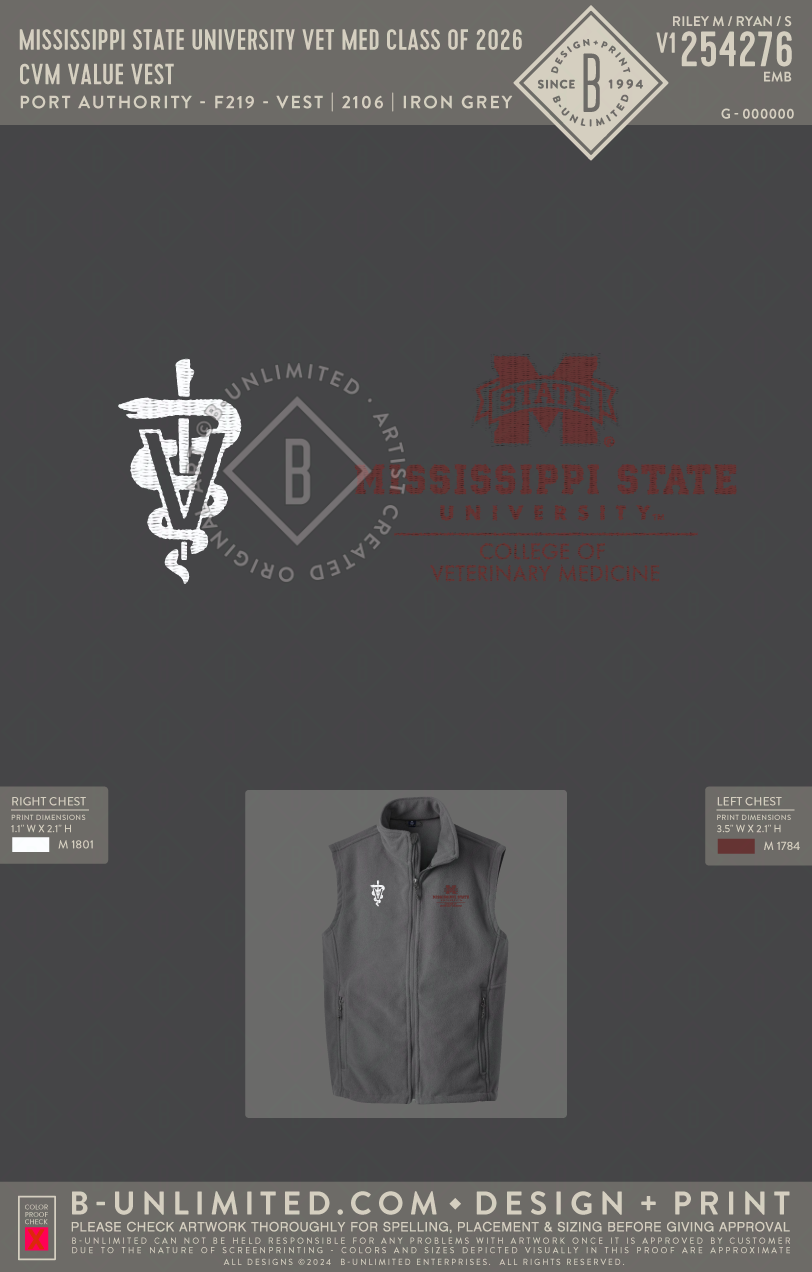 Mississippi State University Vet Med Class of 2026 - CVM Value Vest - Port Authority - F219 - Vest - Iron Grey