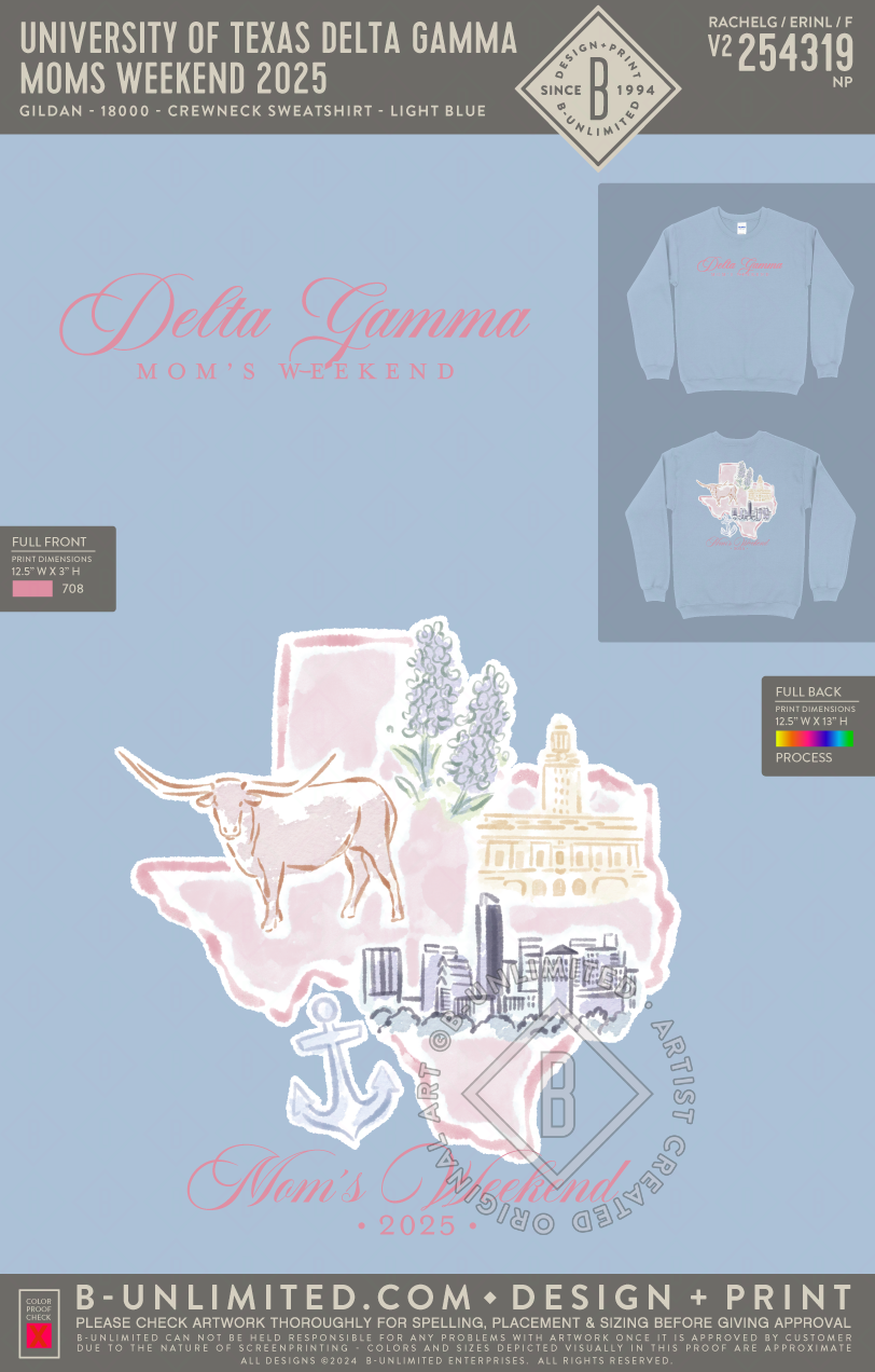 University of Texas Delta Gamma - Moms Weekend 2025 - Gildan - 18000 - Crewneck Sweatshirt - Light Blue