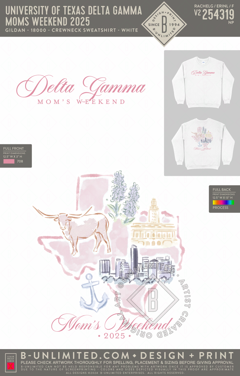 University of Texas Delta Gamma - Moms Weekend 2025 - Gildan - 18000 - Crewneck Sweatshirt - White