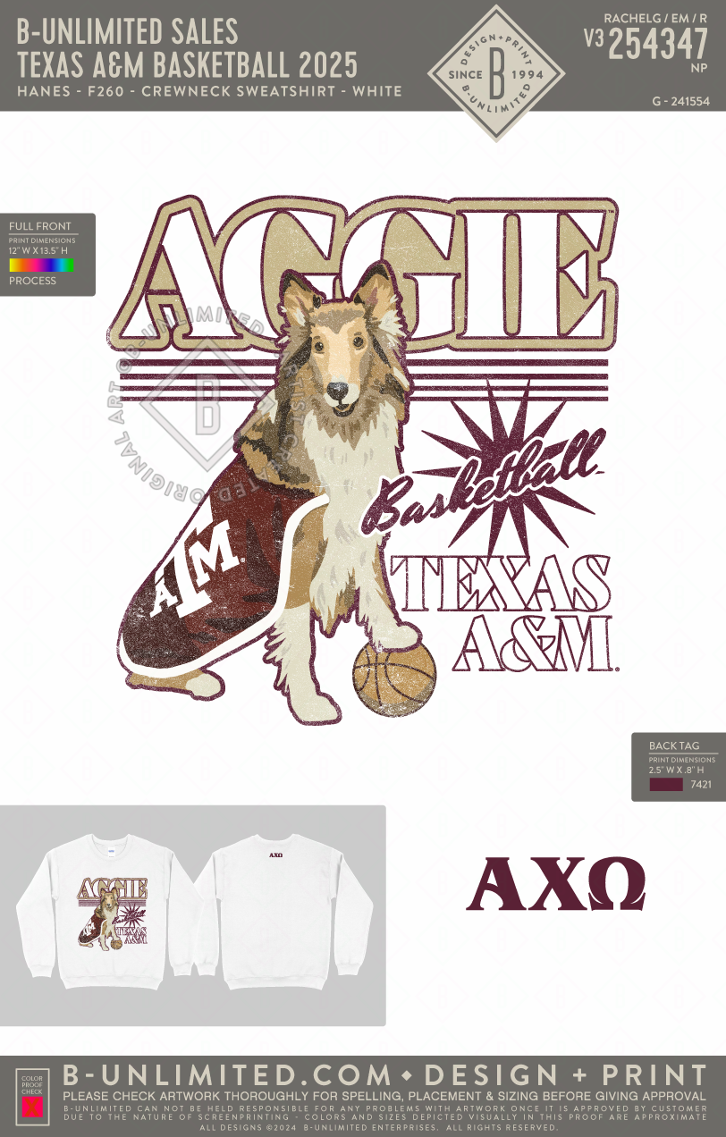 B-Unlimited Sales - Texas A&M Basketball 2025 - Hanes - F260 - Sweatshirt - White