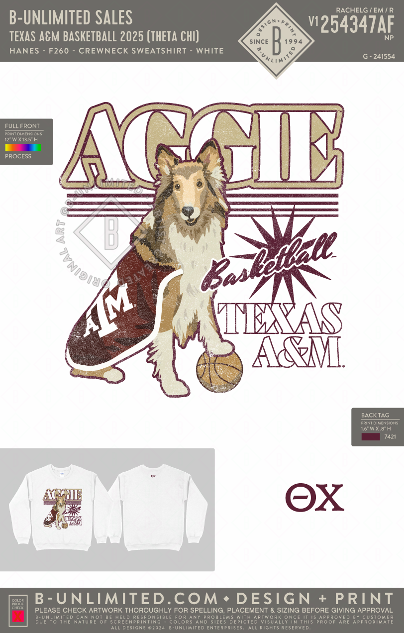 B-Unlimited Sales - Texas A&M Basketball 2025 (Theta Chi) - Hanes - F260 - Sweatshirt - White