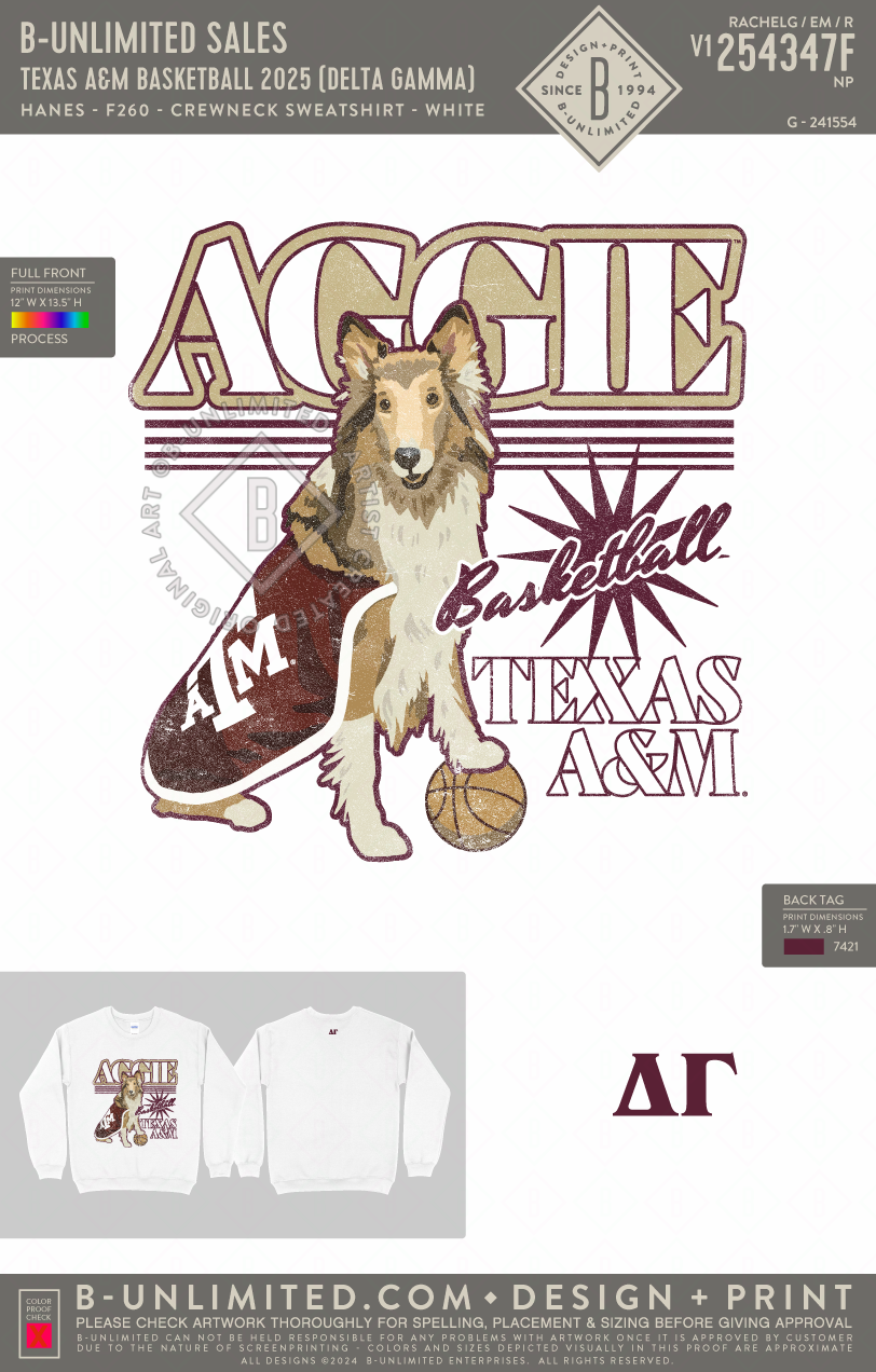 B-Unlimited Sales - Texas A&M Basketball 2025 (Delta Gamma) - Hanes - F260 - Sweatshirt - White