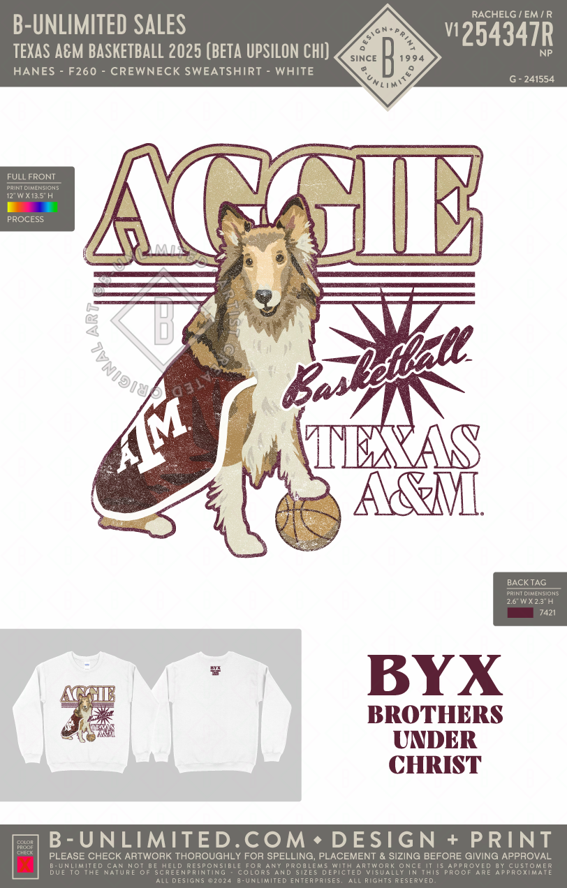 B-Unlimited Sales - Texas A&M Basketball 2025 (Beta Upsilon Chi) - Hanes - F260 - Sweatshirt - White