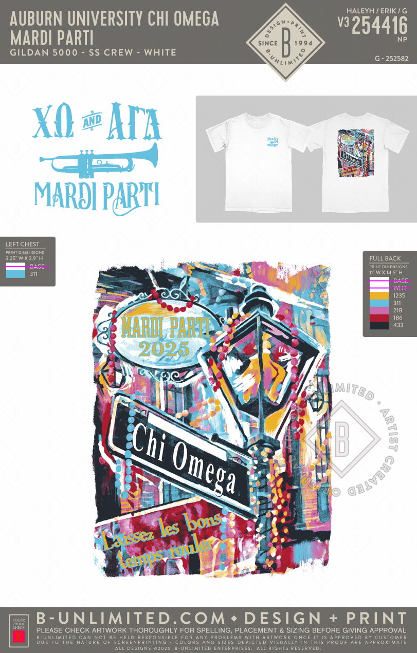 Auburn University Chi Omega - Mardi Parti - Gildan - 5000 - SS Crew - White
