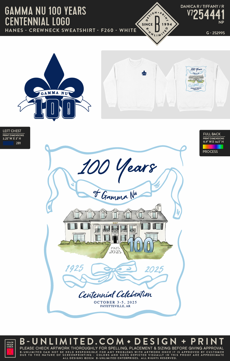 Gamma Nu 100 Years - Centennial Logo Updated - Hanes - F260 - Sweatshirt - White