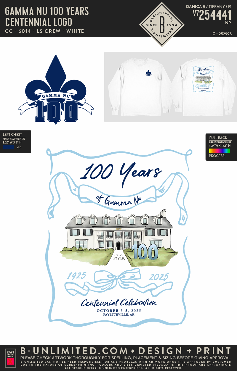 Gamma Nu 100 Years - Centennial Logo Updated - CC - 6014 - LS Crew - White