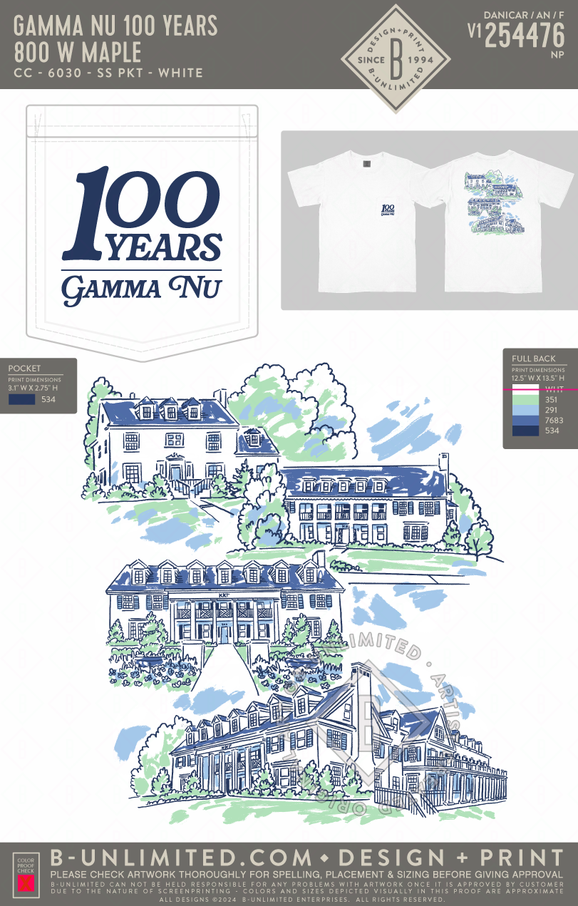 Gamma Nu 100 Years - 800 W Maple - CC - 6030 - SS Pocket - White