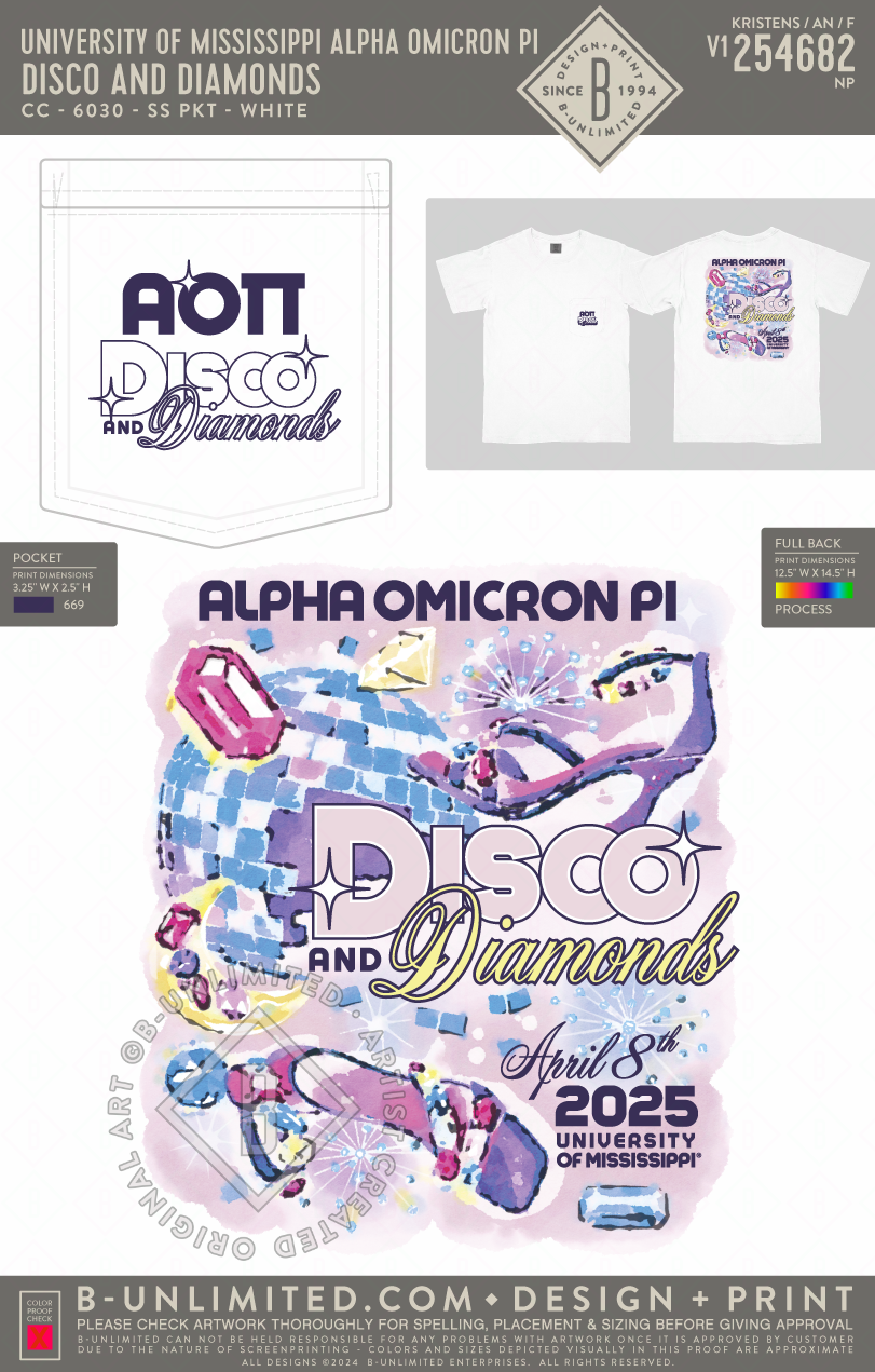 University of Mississippi Alpha Omicron Pi - Disco and Diamonds - CC - 6030 - SS Pocket - White