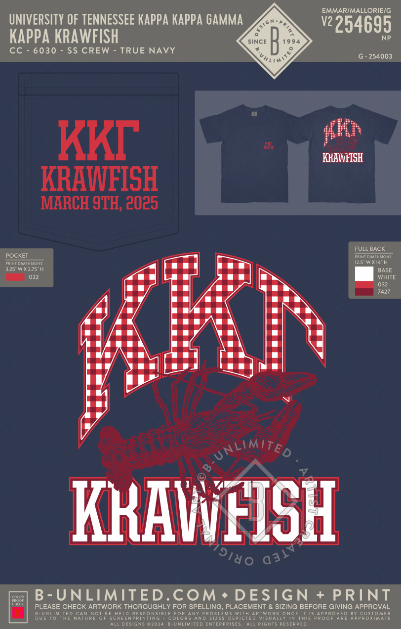 University of Tennessee Kappa Kappa Gamma - Kappa Krawfish - CC - 6030 - SS Pocket - True Navy