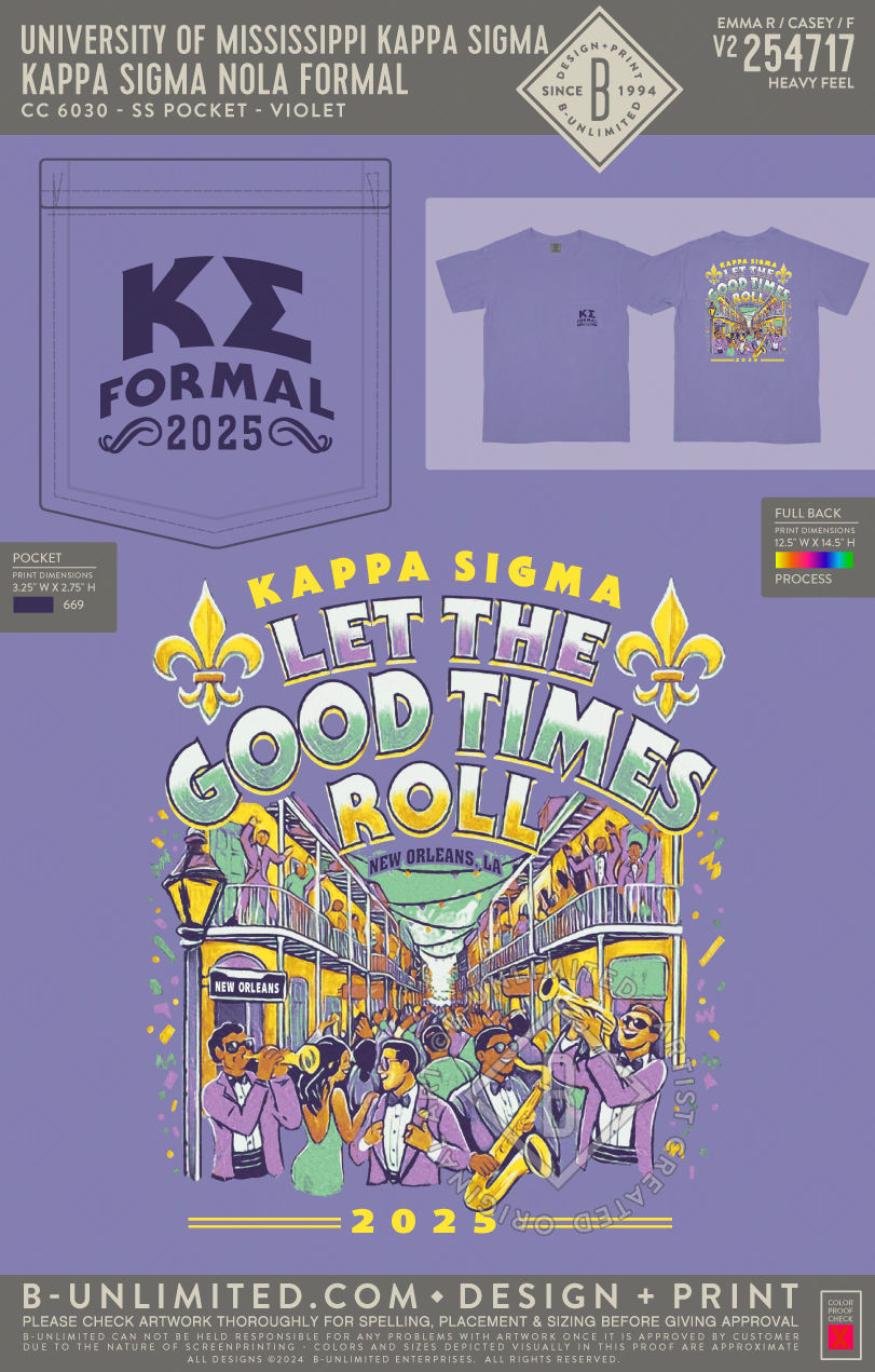 University of Mississippi Kappa Sigma - Kappa sigma Nola Formal (EOS25) - CC - 6030 - SS Pocket - Violet