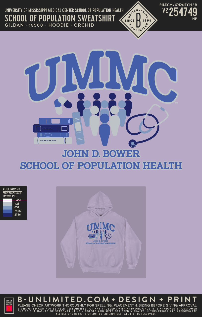 University of Mississippi Medical Center School of Population Health - School of Population Sweatshirt - Gildan - 18500 - Hoodie - Orchid