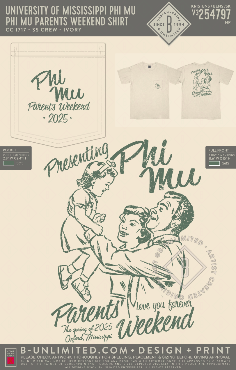 University of Mississippi Phi Mu - Phi Mu Parents Weekend Shirt - CC - 6030 - SS Pocket - Ivory