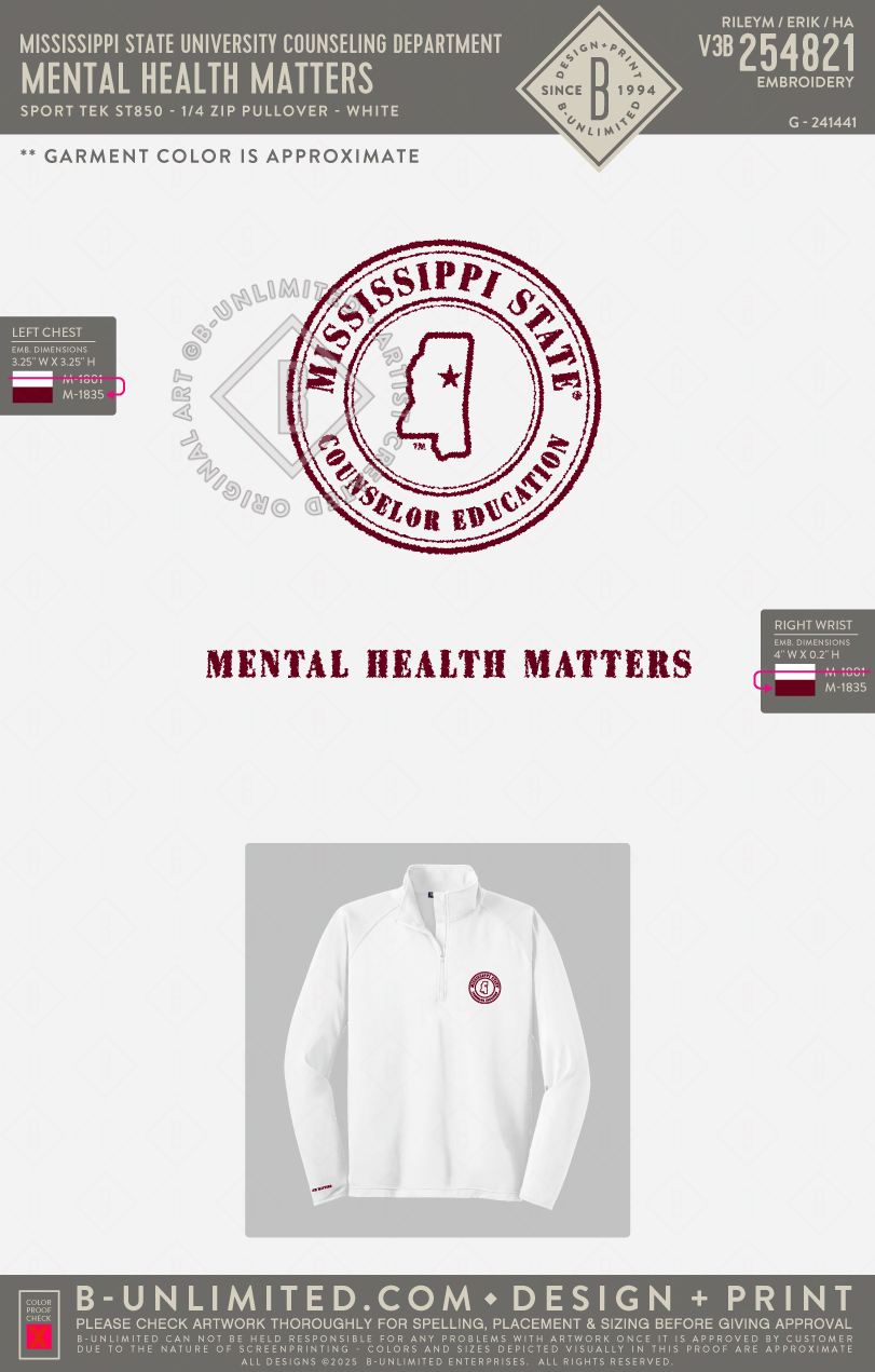 Mississippi State University Counseling Department - Mental Health Matters - Sport Tek - ST850 - 1/4 Zip Pullover - White