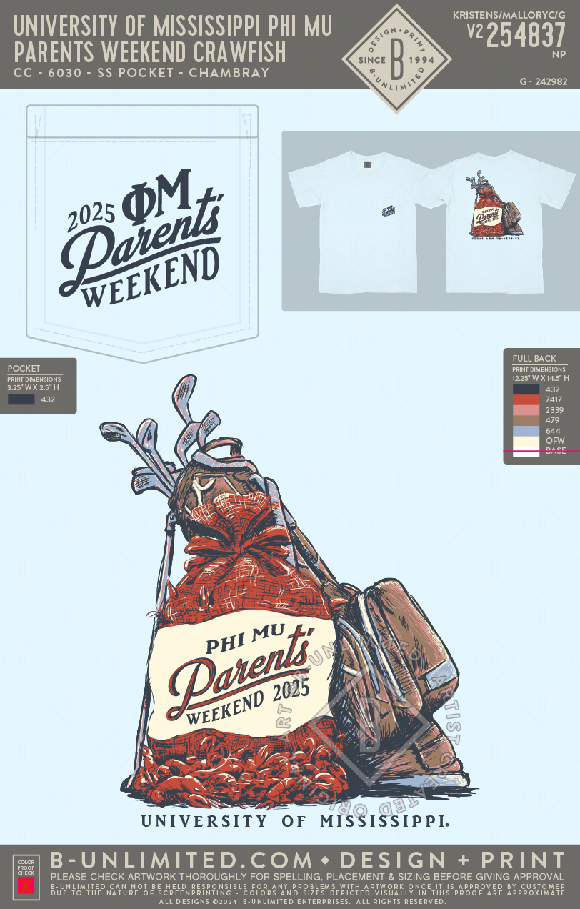 University of Mississippi Phi Mu - Parents Weekend Crawfish - CC - 6030 - SS Pocket - Chambray