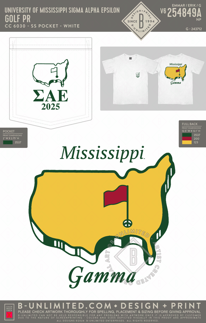 University of Mississippi Sigma Alpha Epsilon - Golf PR - CC - 6030 - SS Pocket - White