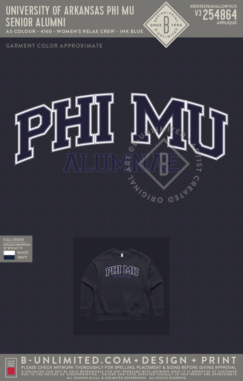 University of Arkansas Phi Mu - Senior Alumni - AS Colour - 4160 - Women's Relax Crew - Ink Blue