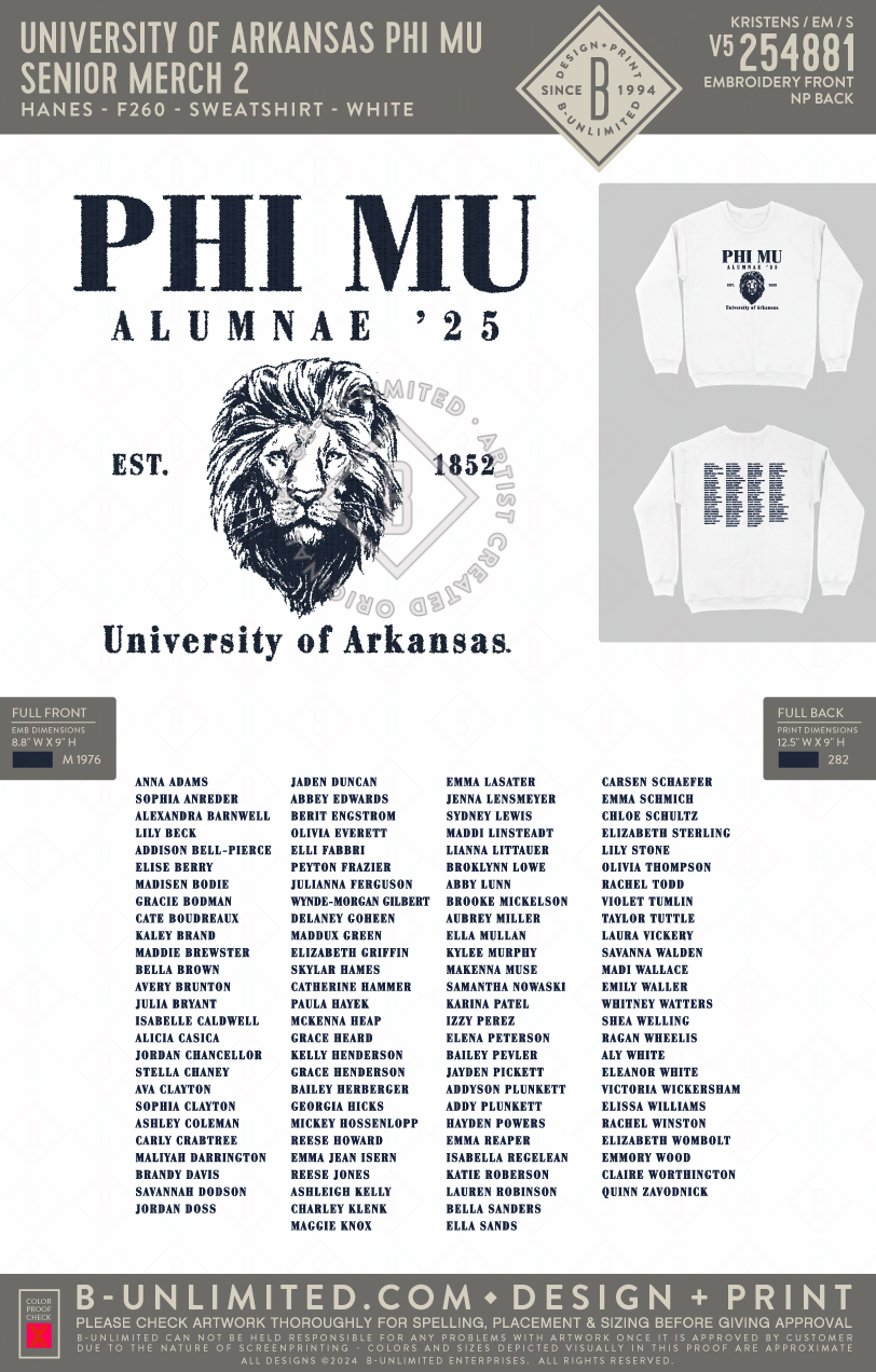 University of Arkansas Phi Mu - Senior Merch 2 - Hanes - F260 - Sweatshirt - White