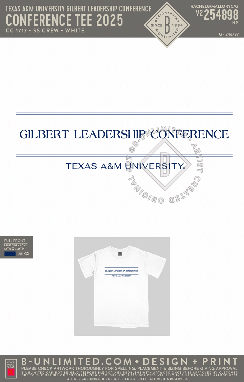 Texas A&M University Gilbert Leadership Conference - Conference Tee 2025 - CC - 1717 - SS Crew - White