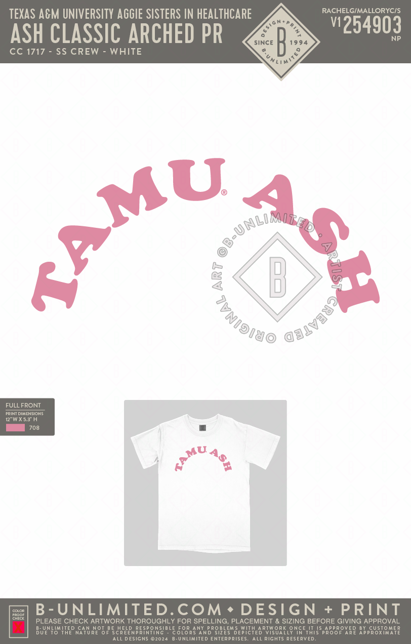 Texas A&M University Aggie Sisters in Healthcare - ASH Classic Arched PR - CC - 1717 - SS Crew - White