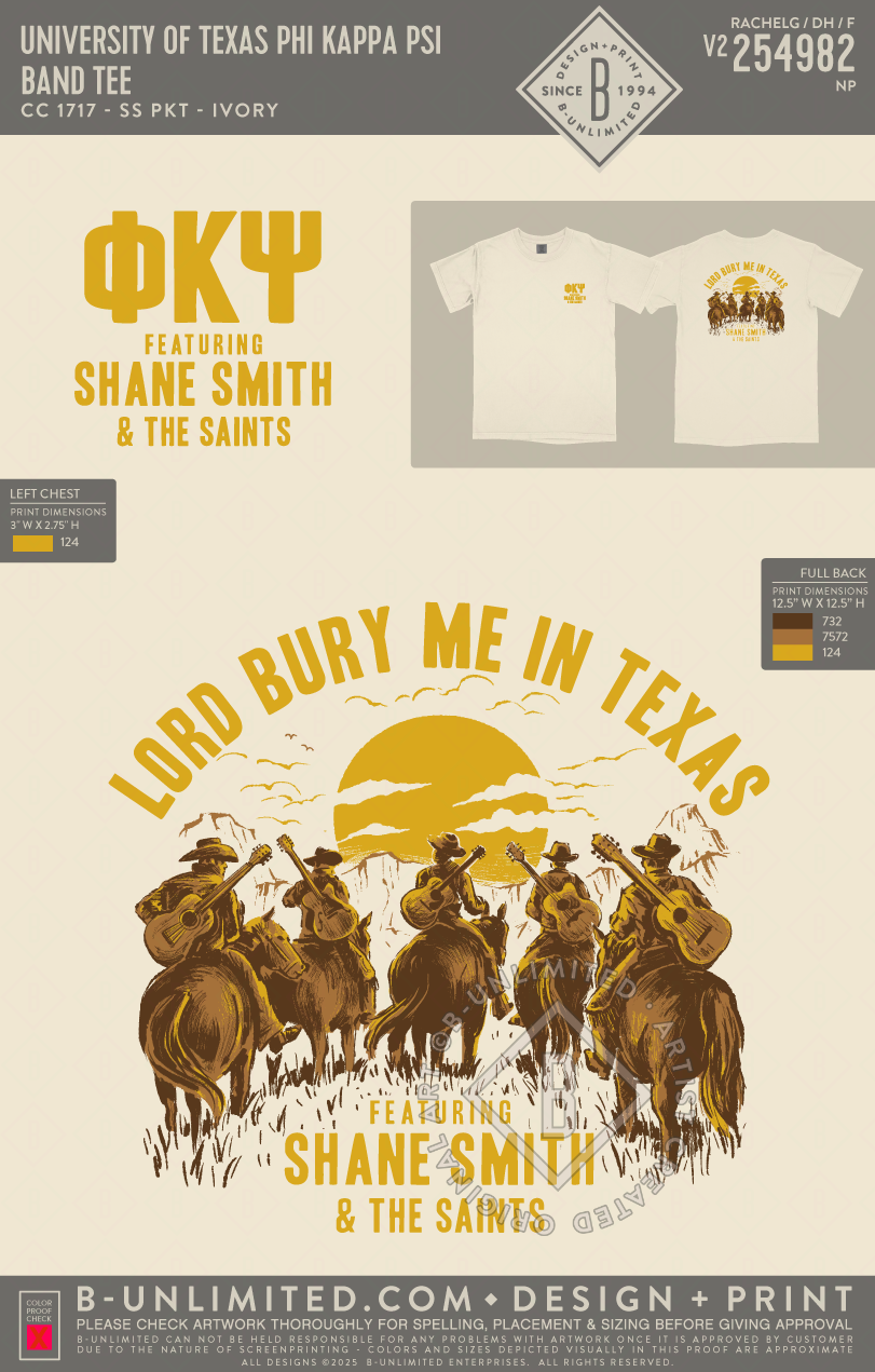 University of Texas Phi Kappa Psi - Band Tee - CC - 1717 - SS Crew - Ivory